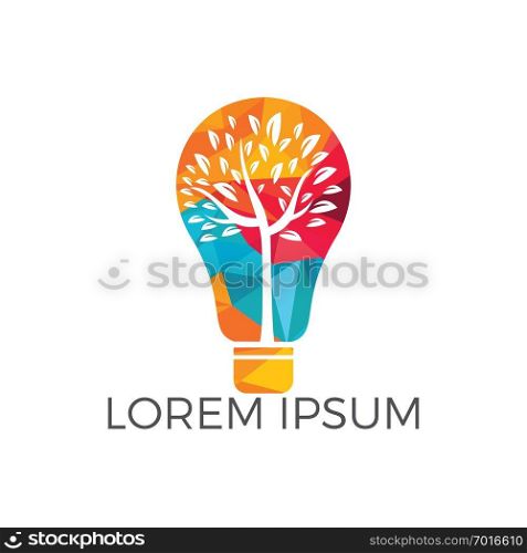 Abstract bulb l&with tree logo design.  Nature idea innovation symbol. ecology, growth, development concept.