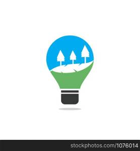 Abstract bulb lamp with landscape logo. nature innovations symbol.