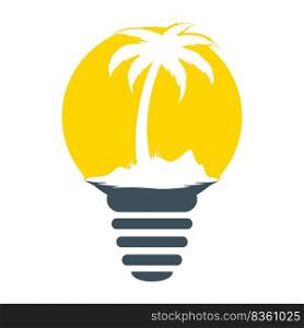 Abstract bulb lamp with palm tree logo design. Nature travel innovation symbol. Tour and travel concept design.	