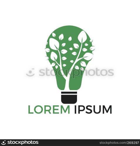 Abstract bulb lamp with tree logo design. Nature idea innovation symbol. ecology, growth, development concept.