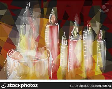 abstract burning candles on multcolor background