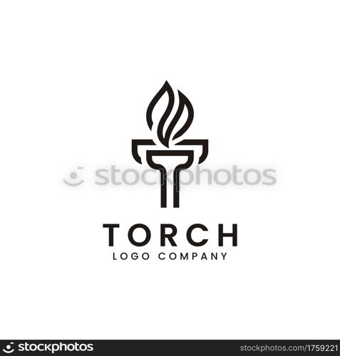 Abstract Burning Torch Fire Flame with Pillar as The Letter T or Usable For Business and Company Logo Design. Graphic Design Element.