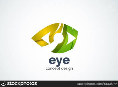 Abstract business company human eye logo template, sight or look concept - geometric minimal style, created with overlapping curve elements and waves. Corporate identity emblem