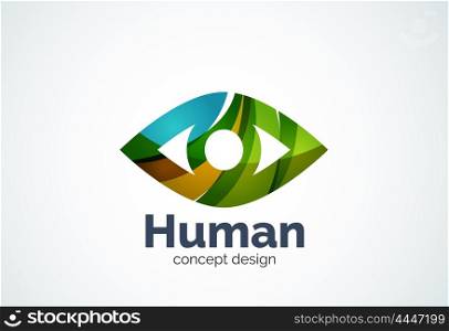 Abstract business company human eye logo template, sight or look concept - geometric minimal style, created with overlapping curve elements and waves. Corporate identity emblem