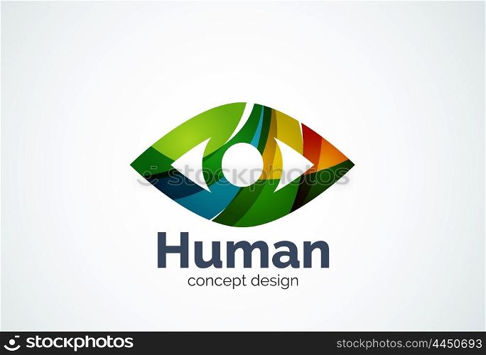 Abstract business company human eye logo template, sight or look concept - geometric minimal style, created with overlapping curve elements and waves. Corporate identity emblem