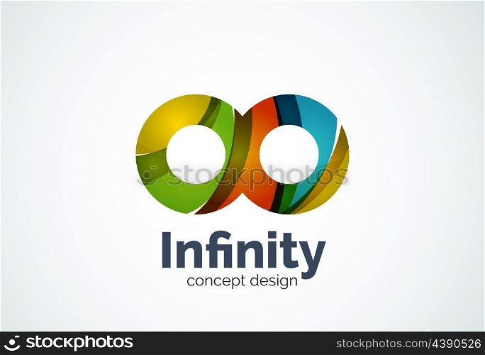 Abstract business company infinity logo template, loops concept - geometric minimal style, created with overlapping curve elements and waves. Corporate identity emblem