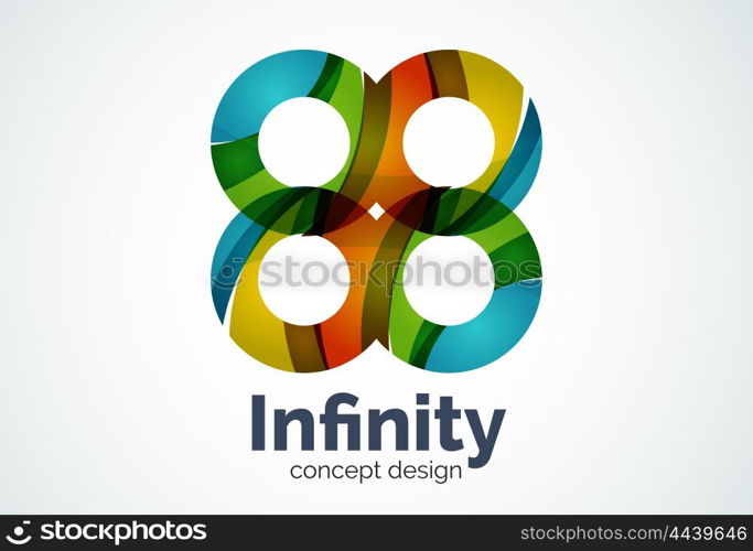 Abstract business company infinity logo template, loops concept - geometric minimal style, created with overlapping curve elements and waves. Corporate identity emblem