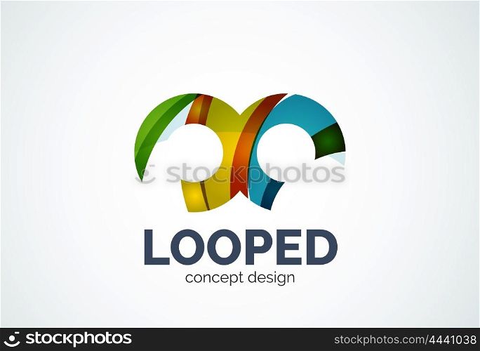 Abstract business company infinity logo template, loops concept - geometric minimal style, created with overlapping curve elements and waves. Corporate identity emblem