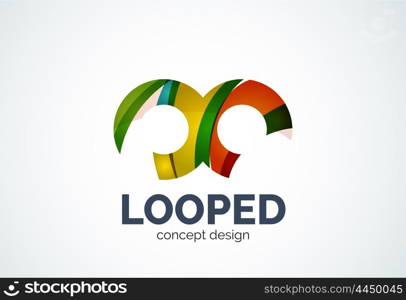 Abstract business company infinity logo template, loops concept - geometric minimal style, created with overlapping curve elements and waves. Corporate identity emblem