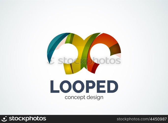 Abstract business company infinity logo template, loops concept - geometric minimal style, created with overlapping curve elements and waves. Corporate identity emblem