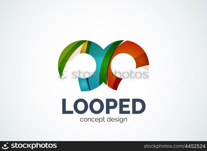 Abstract business company infinity logo template, loops concept - geometric minimal style, created with overlapping curve elements and waves. Corporate identity emblem