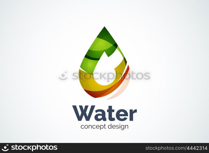 Abstract business company water drop logo template, conservation environmental nature concept - geometric minimal style, created with overlapping curve elements and waves. Corporate identity emblem