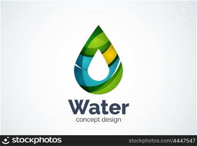 Abstract business company water drop logo template, conservation environmental nature concept - geometric minimal style, created with overlapping curve elements and waves. Corporate identity emblem