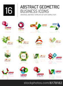 Abstract business icons. Abstract geometric business logo icon set. Colorful geometrical figure compositions with light effects - triangles circles rings arrows lines