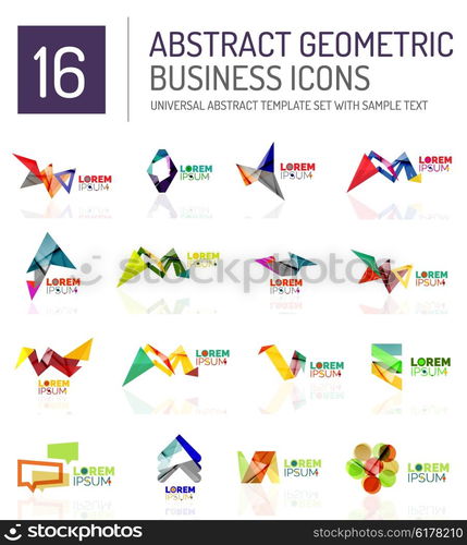 Abstract business icons. Abstract geometric business logo icon set. Colorful geometrical figure compositions with light effects - triangles circles rings arrows lines