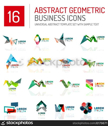 Abstract business icons. Abstract geometric business logo icon set. Colorful geometrical figure compositions with light effects - triangles circles rings arrows lines