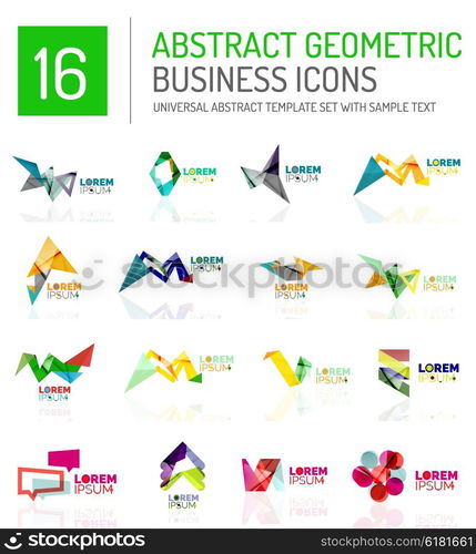 Abstract business icons. Abstract geometric business logo icon set. Colorful geometrical figure compositions with light effects - triangles circles rings arrows lines