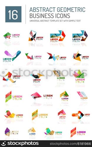 Abstract business icons. Abstract geometric business logo icon set. Colorful geometrical figure compositions with light effects - triangles circles rings arrows lines