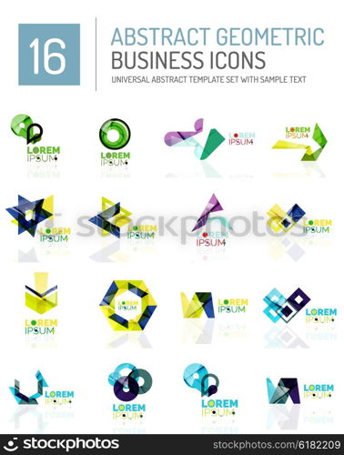 Abstract business icons. Abstract geometric business logo icon set. Colorful geometrical figure compositions with light effects - triangles circles rings arrows lines