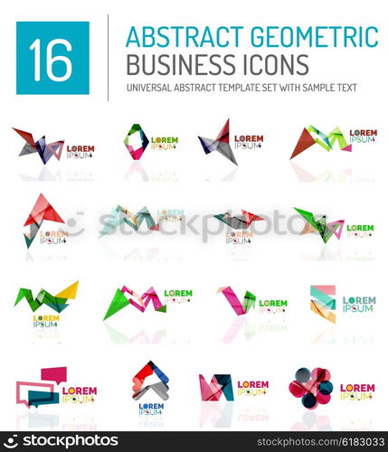 Abstract business icons. Abstract geometric business logo icon set. Colorful geometrical figure compositions with light effects - triangles circles rings arrows lines