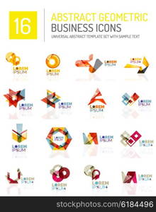 Abstract business icons. Abstract geometric business logo icon set. Colorful geometrical figure compositions with light effects - triangles circles rings arrows lines