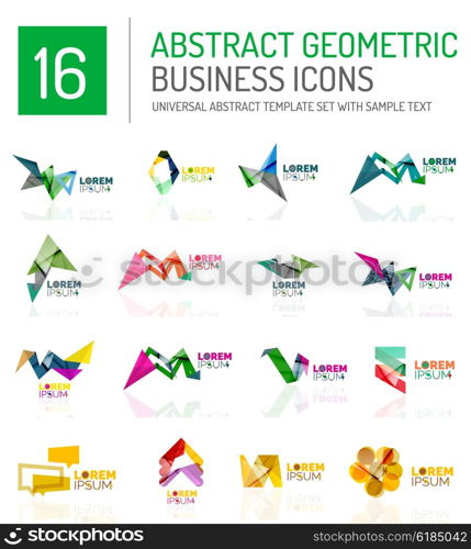 Abstract business icons. Abstract geometric business logo icon set. Colorful geometrical figure compositions with light effects - triangles circles rings arrows lines