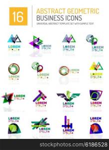 Abstract business icons. Abstract geometric business logo icon set. Colorful geometrical figure compositions with light effects - triangles circles rings arrows lines