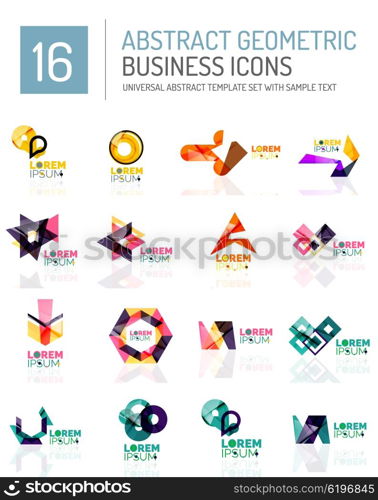 Abstract business icons. Abstract geometric business logo icon set. Colorful geometrical figure compositions with light effects - triangles circles rings arrows lines