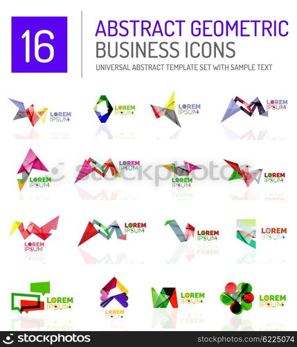 Abstract business icons. Abstract geometric business logo icon set. Colorful geometrical figure compositions with light effects - triangles circles rings arrows lines