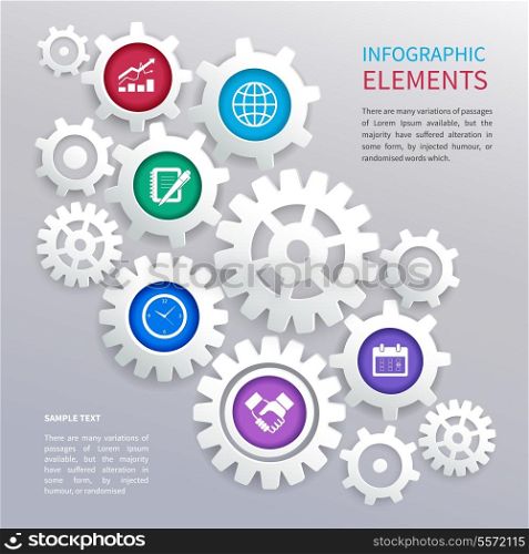 Abstract business paper chart infographics elements template with gears and business icons vector illustration
