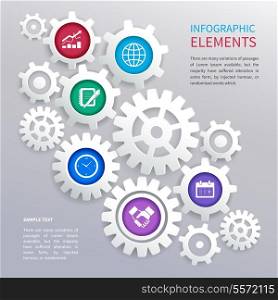 Abstract business paper chart infographics elements template with gears and business icons vector illustration