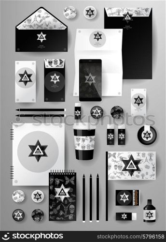 Abstract business set. Corporate identity templates, card, disk, package, label, envelope, pen, Tablet PC, Mobile Phone, pencil, folders for documents, invitation card