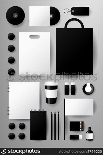 Abstract business set. Corporate identity templates, notebook, pencil, card, flag, tape, disk, package, paper cup, label