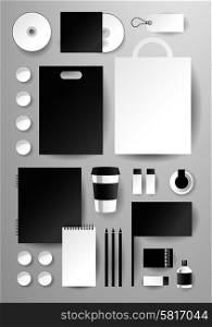 Abstract business set. Corporate identity templates, notebook, pencil, card, flag, tape, disk, package, paper cup, label