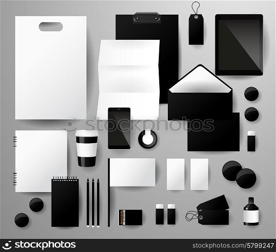 Abstract business set. Corporate identity templates, notebook pencil, envelope, blank, card, flag, tape, package, paper cup, label, tablet PC, mobile Phone