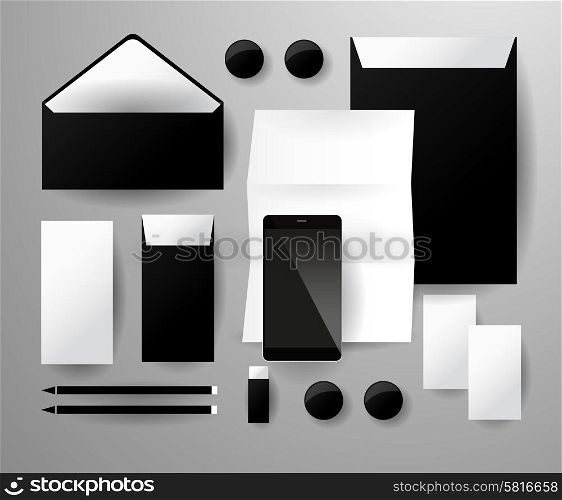 Abstract business set. Corporate identity templates, pencil, envelope, blank, card, package, label, mobile phone