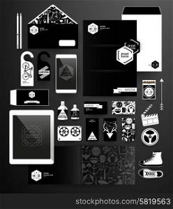 Abstract business set in hipster style. Corporate identity templates blank, business cards, badge, envelope, pen, Folder for documents, Tablet PC, Mobile Phone