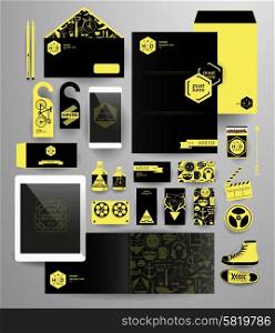 Abstract business set in hipster style. Corporate identity templates blank, business cards, badge, envelope, pen, Folder for documents, Tablet PC, Mobile Phone