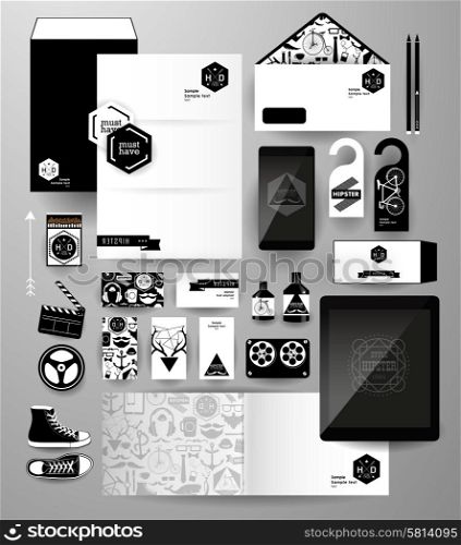 Abstract business set in hipster style. Corporate identity templates blank, business cards, badge, envelope, pen