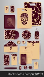 Abstract business set with skull and bubble. Corporate identity templates, card, disk, package, label, envelope, pen, Tablet PC, Mobile Phone, pencil, folders for documents, invitation card