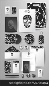 Abstract business set with skull and bubble. Corporate identity templates, card, disk, package, label, envelope, pen, Tablet PC, Mobile Phone, pencil, folders for documents, invitation card