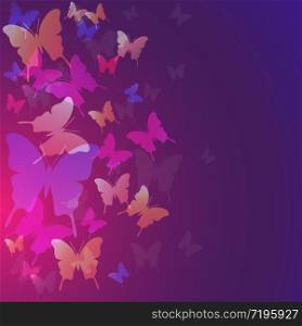 Abstract butterflies background, color trend 2020, pink, purple and blue