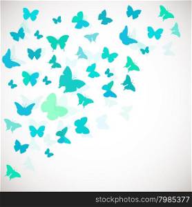 Abstract Butterfly Background. Vector illustration of blue butterflies. Coerner background for wedding, greeting, invitation card, poster, banner and other design