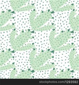 Abstract cactus seamless pattern. Green cacti wallpaper on dots background. Design for fabric, textile print, wrapping paper. Creative vector illustration.. Abstract cactus seamless pattern. Green cacti wallpaper on dots background.