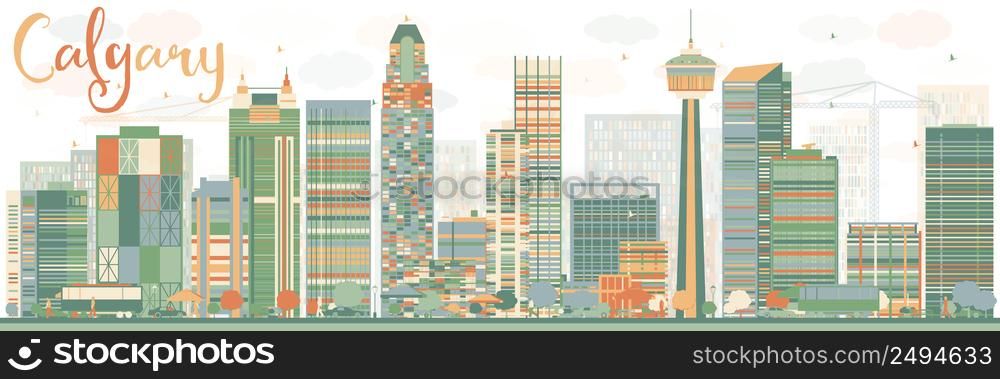 Abstract Calgary skyline with Color buildings. Vector illustration. Business and tourism concept with skyscrapers. Image for presentation, banner, placard or web site