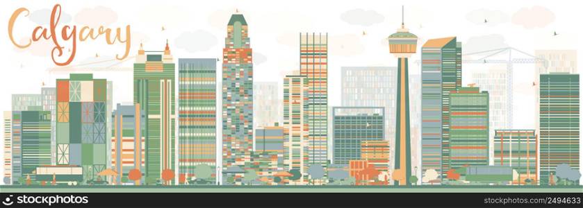 Abstract Calgary skyline with Color buildings. Vector illustration. Business and tourism concept with skyscrapers. Image for presentation, banner, placard or web site