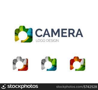 Abstract camera logo design made of color pieces - various geometric shapes