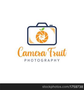 Abstract Camera with a Lens that is Shape Like a Fruit Logo Design. Photography Logo Illustration. Graphic Design Element.