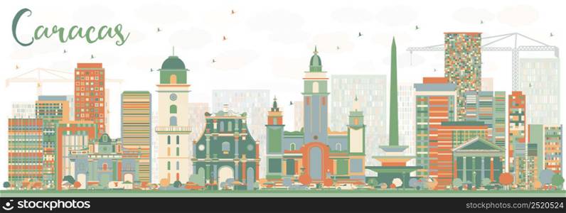 Abstract Caracas Skyline with Color Buildings. Vector Illustration. Business Travel and Tourism Concept with Historic Buildings. Image for Presentation Banner Placard and Web Site.
