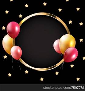 Abstract Card with Golden Frame and Balloons Vector Illustration EPS10. Abstract Card with Golden Frame and Balloons Vector Illustration